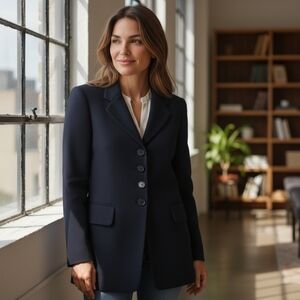 ESCADA Elements Wool‎ Button Front Blazer Navy Womens 34 Academia Office